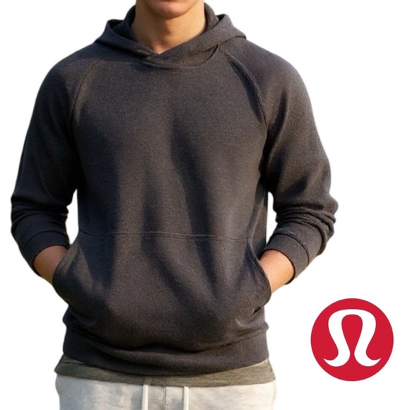 Lululemon Mens At Ease Hoodie Small Gray Textured Waffle Knit Pullover Lounge S